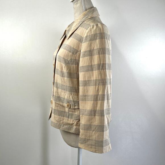 Vintage BCBG Maxazria Silk Blazer Striped Windowpane - Picture 7 of 13